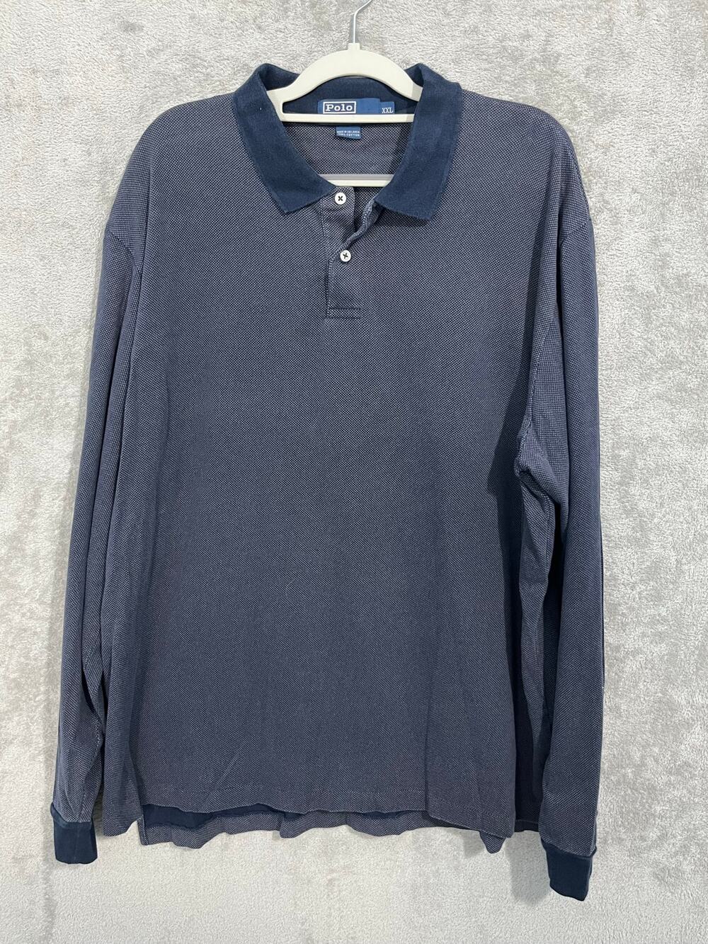VTG Polo Ralph Lauren Long Sleeve Rugby Polo Shirt XL Navy Textured 90s Y2K